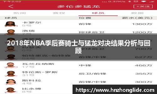 2018年NBA季后赛骑士与猛龙对决结果分析与回顾